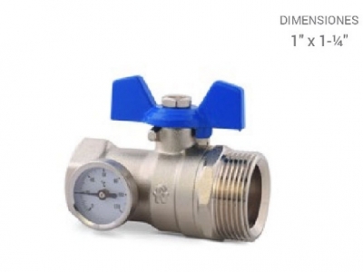 Válvula esférica recta con termómetro  1 x 1 1/4
